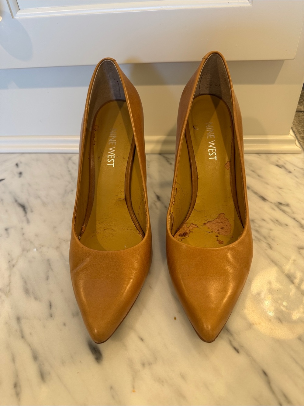 Nine West Cognac Pointed-Toe Leather Pumps